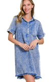 Zenana Tencel Mineral Washed Collared Shirts Dress - Trendsi - Flyclothing LLC
