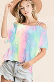BiBi Tie Dye French Terry Strapped One Shoulder Top - Trendsi - Flyclothing LLC