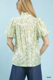 Umgee Damask Puff Sleeve Top - Trendsi - Flyclothing LLC