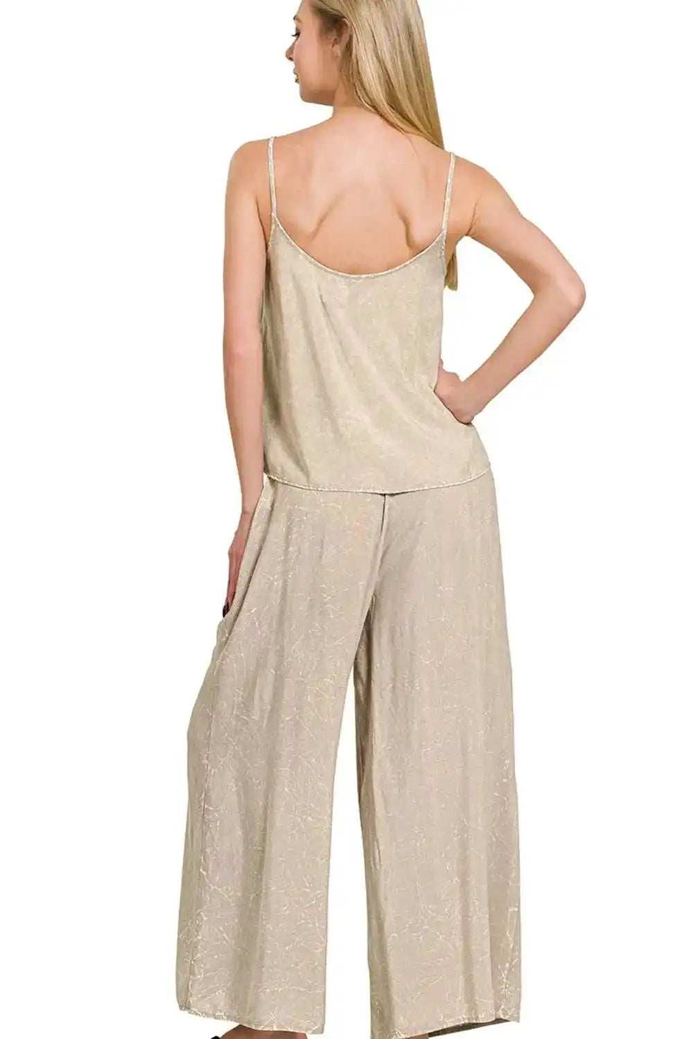 Zenana Woven Acid Crinkle Washed Cami & Pants 2 Piece Set - Trendsi - Flyclothing LLC