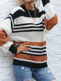 Contrast Striped Round Neck Long Sleeve Sweater - Trendsi - Flyclothing LLC