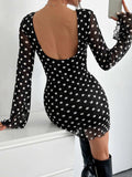 Backless Polka dot Long Sleeve Mini Mesh Dress - Trendsi - Flyclothing LLC