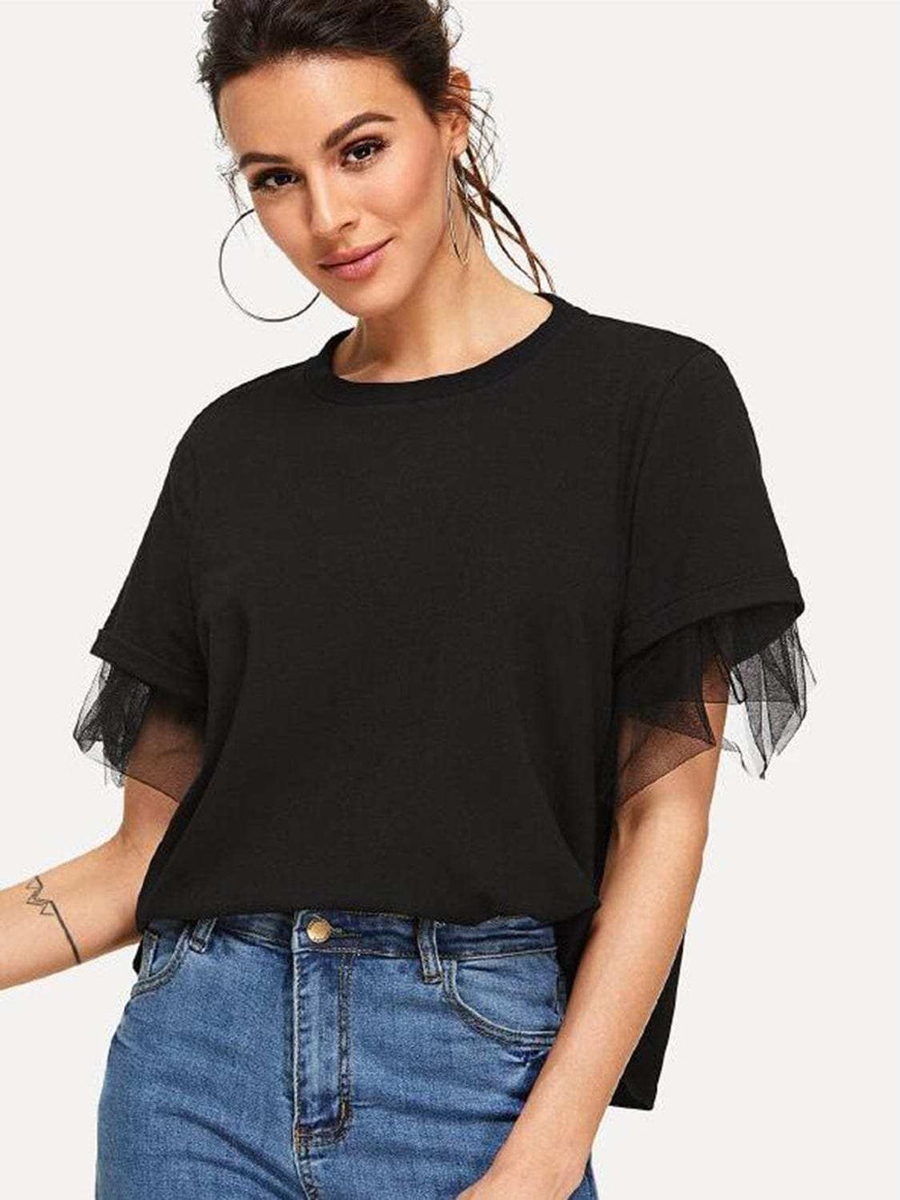 Round Neck Short Sleeve Top - Trendsi - Flyclothing LLC