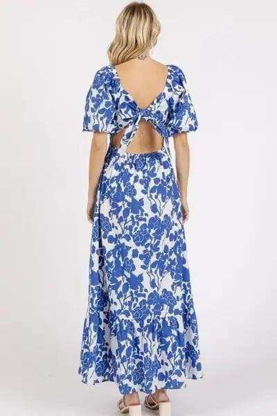 Mittoshop Cutout Back Floral Sweetheart Neck Puff Sleeve Dress - Trendsi - Flyclothing LLC