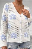 Flower Hollowed Out Button Down Long Sleeve Cardigan - Trendsi - Flyclothing LLC