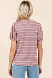 Mittoshop Contrast Striped Short Puff Sleeve Knit Top - Trendsi - Flyclothing LLC