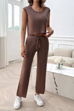 Ribbed Round Neck Top and Pants Set - Trendsi - Flyclothing LLC