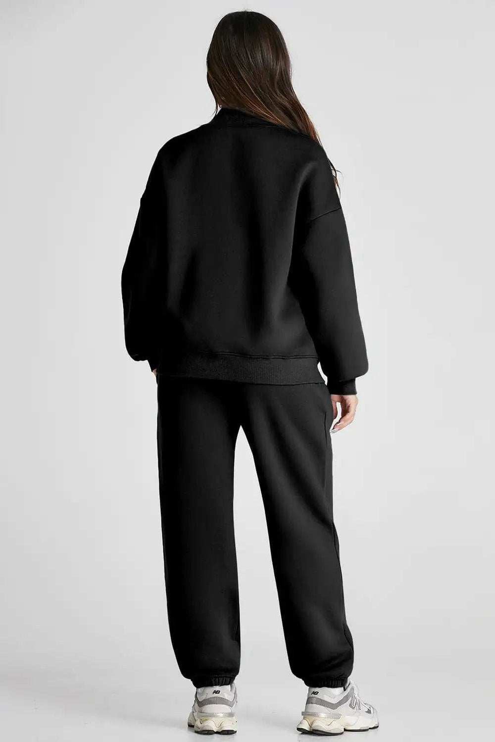 Quarter Zip Long Sleeve Top and Pants Set - Trendsi - Flyclothing LLC