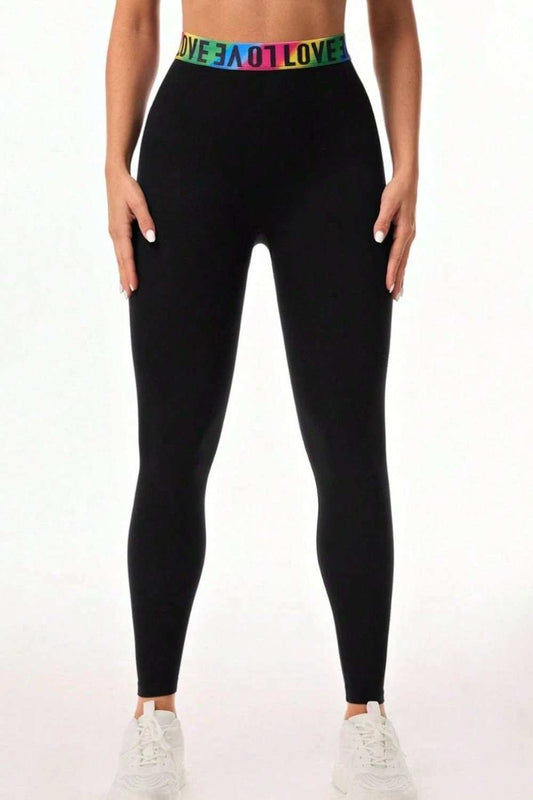 Letter Printed High Waist Active Leggings - Trendsi - Flyclothing LLC
