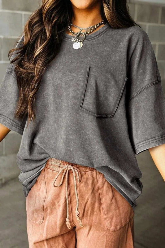 Mineral Wash Half Sleeve Vintage T Shirt - Trendsi - Flyclothing LLC