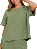 Zenana Slub Short Sleeve T-Shirt and Pants Set - Trendsi - Flyclothing LLC