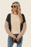 Double Take Texture Contrast Round Neck Long Sleeve T-Shirt - Trendsi - Flyclothing LLC