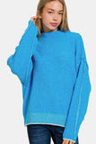Zenana Exposed Seam Mock Neck Long Sleeve Sweater - Trendsi - Flyclothing LLC