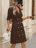 Double-Breasted Lapel Collar Long Sleeve Dress - Trendsi - Flyclothing LLC