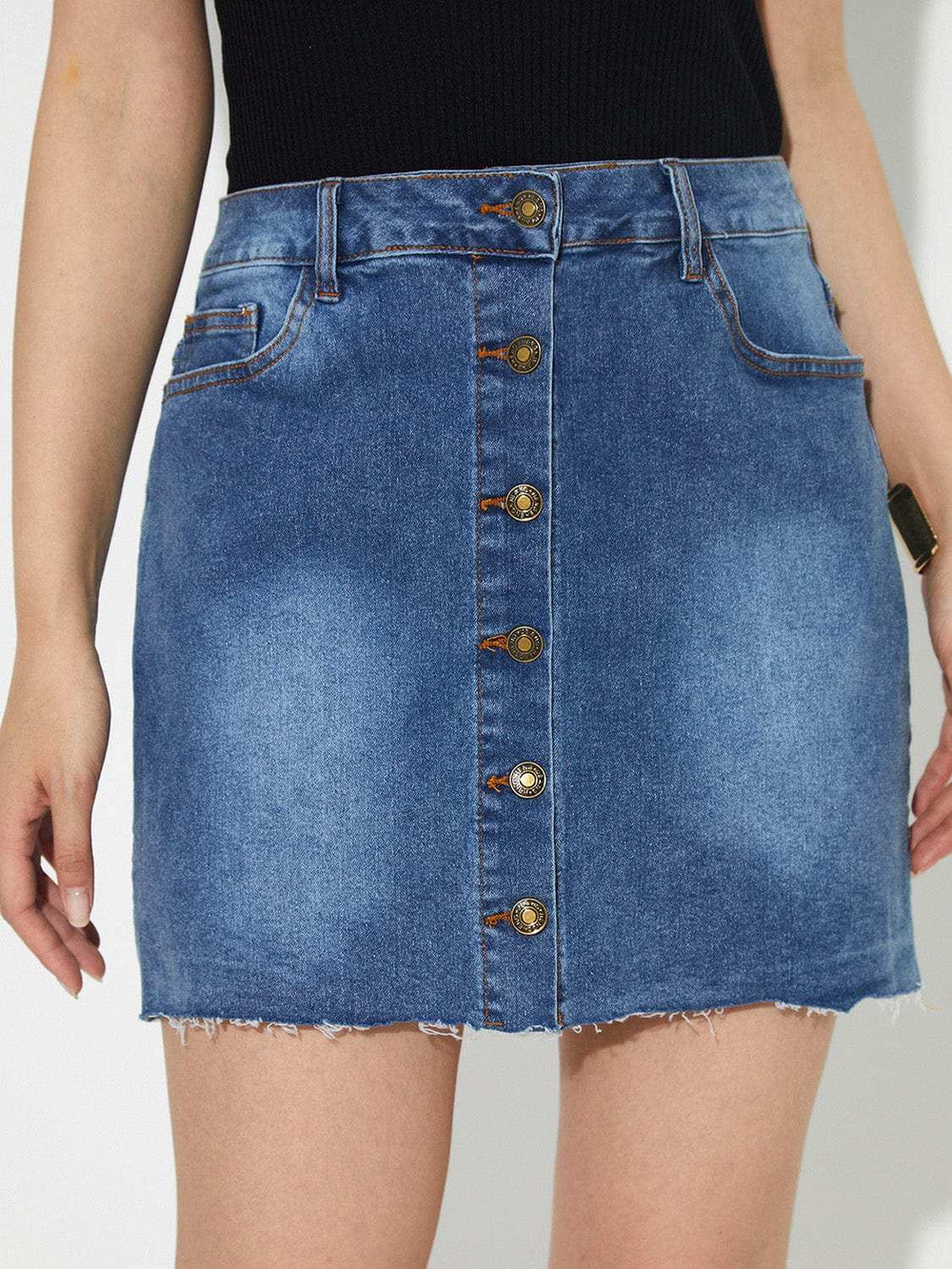 Pocketed Button Up Denim Skirt - Trendsi - Flyclothing LLC