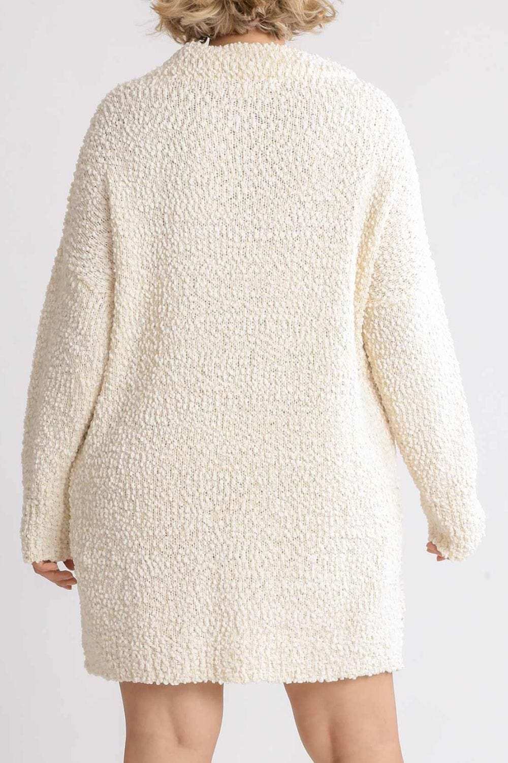Umgee Full Size High Low Long Sleeve Boucle Sweater Dress Plus Size - Trendsi - Flyclothing LLC