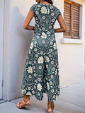 Perfee Printed Round Neck Cap Sleeve Wide Leg Jumpsuit - Trendsi - Flyclothing LLC