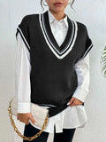 Contrast Trim V-Neck Sweater Vest - Trendsi - Flyclothing LLC