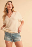 Aemi + Co Side Slit V-Neck Short Sleeve Blouse - Trendsi - Flyclothing LLC