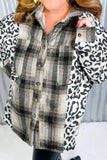 Plus Size Leopard Plaid Button Up Long Sleeve Shacket - Trendsi - Flyclothing LLC