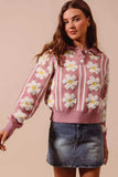 SO ME Floral Stripe Polo Collar Sweater - Trendsi - Flyclothing LLC