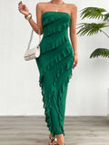 Devine Ruffled Slit Back Tube Maxi Dress - Trendsi - Flyclothing LLC