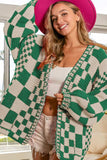 Checkered Open Front Long Sleeve Cardigan - Trendsi - Flyclothing LLC