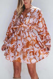 Smocked Printed Long Sleeve Mini Dress - Trendsi - Flyclothing LLC