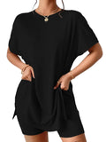 Casual Round Neck T-Shirt and Shorts Set - Trendsi - Flyclothing LLC