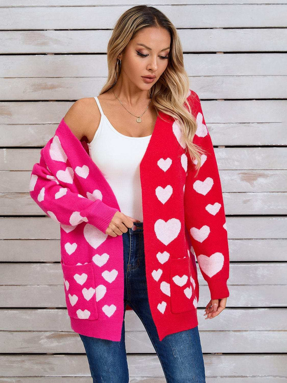 Angel Wings Heart Open Front Long Sleeve Cardigan - Trendsi - Flyclothing LLC