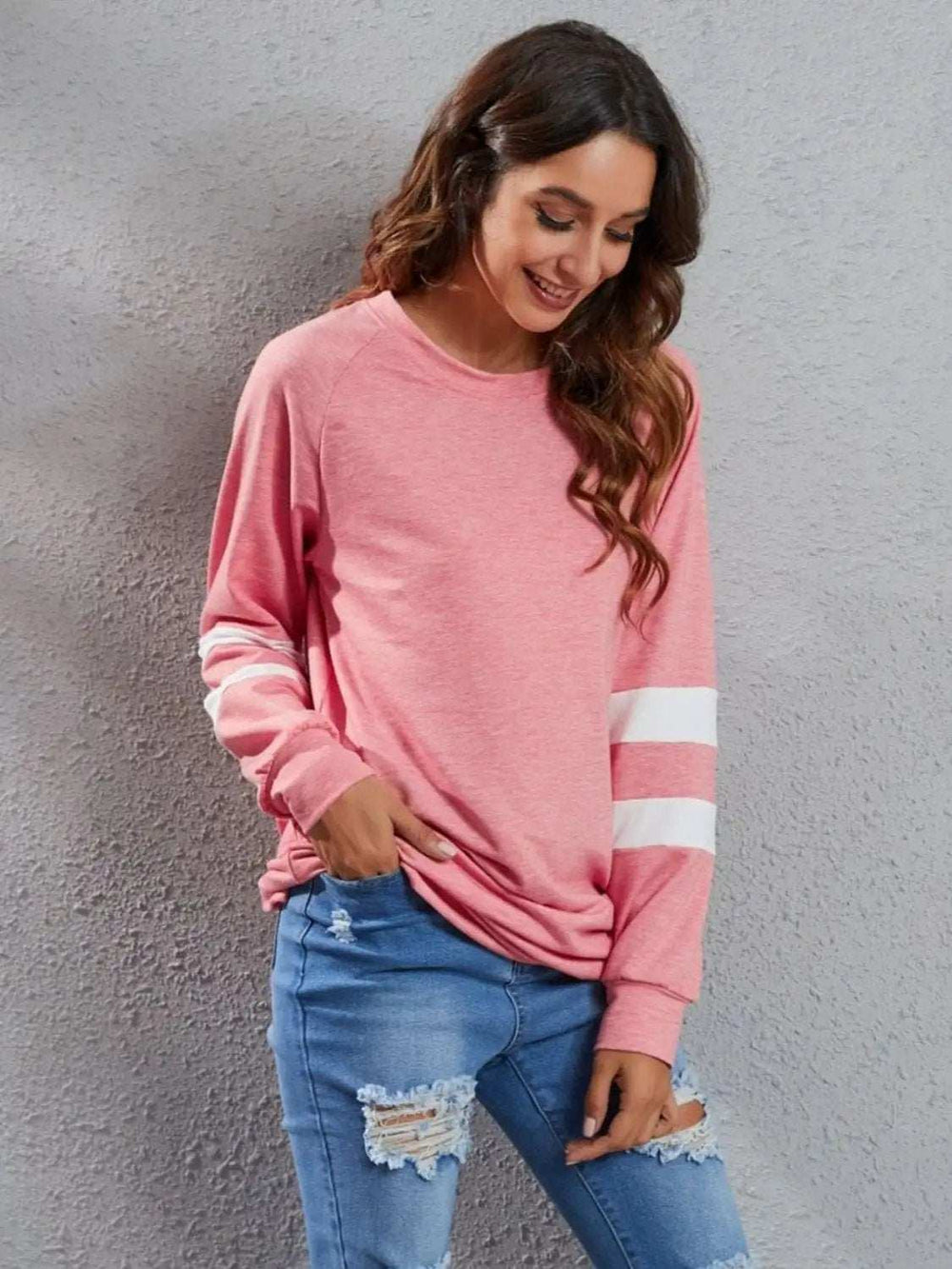 Full Size Striped Round Neck Long Sleeve T-Shirt - Trendsi - Flyclothing LLC