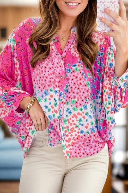Printed Notched Long Sleeve Shirt - Trendsi - Flyclothing LLC