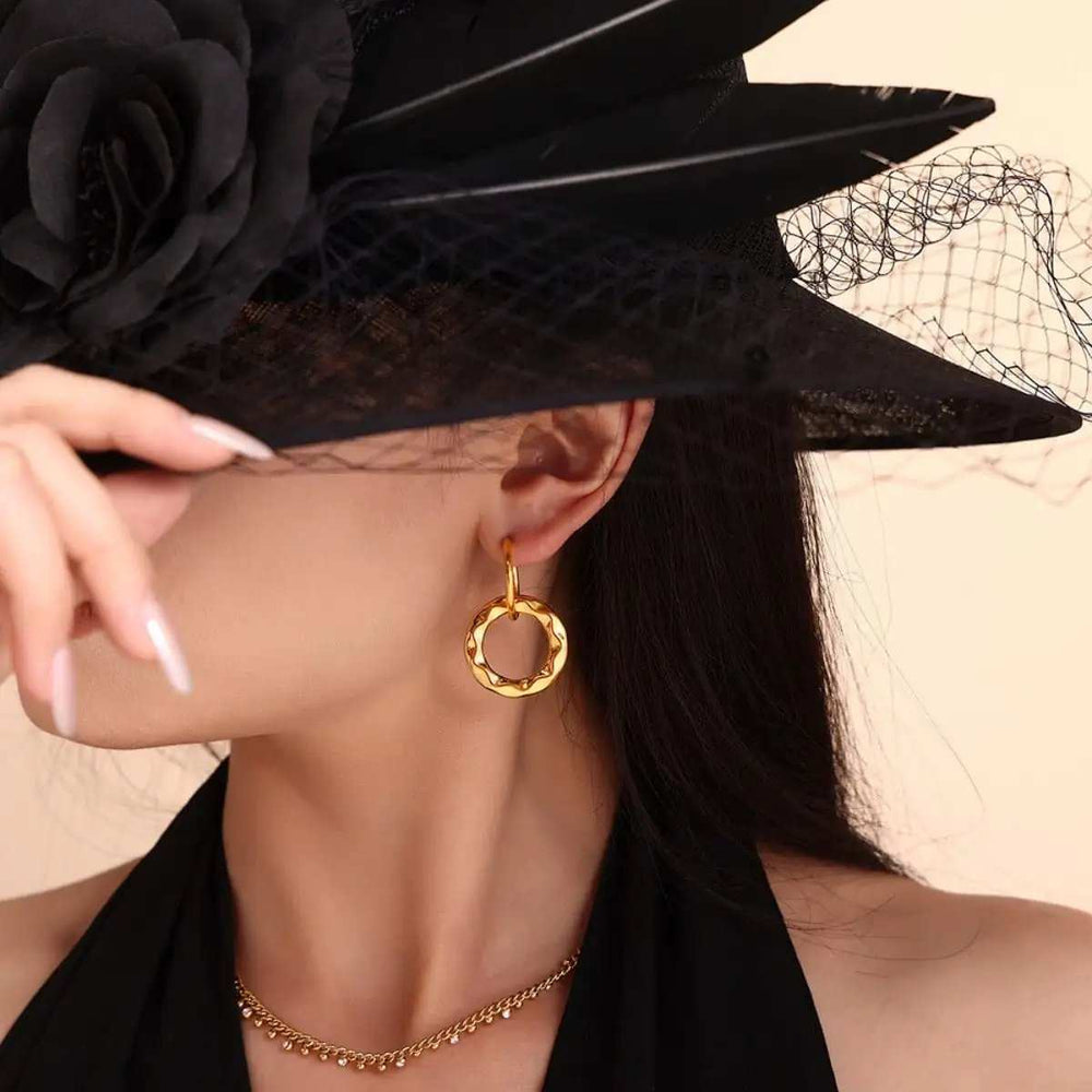 18K Gold-Plated Titanium Steel Annulus Earrings - Trendsi - Flyclothing LLC