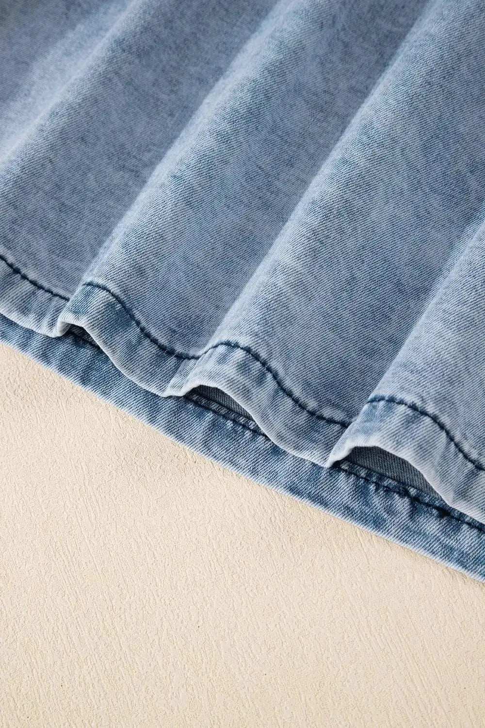 Mineral Wash Denim Frayed U Neck Sleeveless Top - Trendsi - Flyclothing LLC