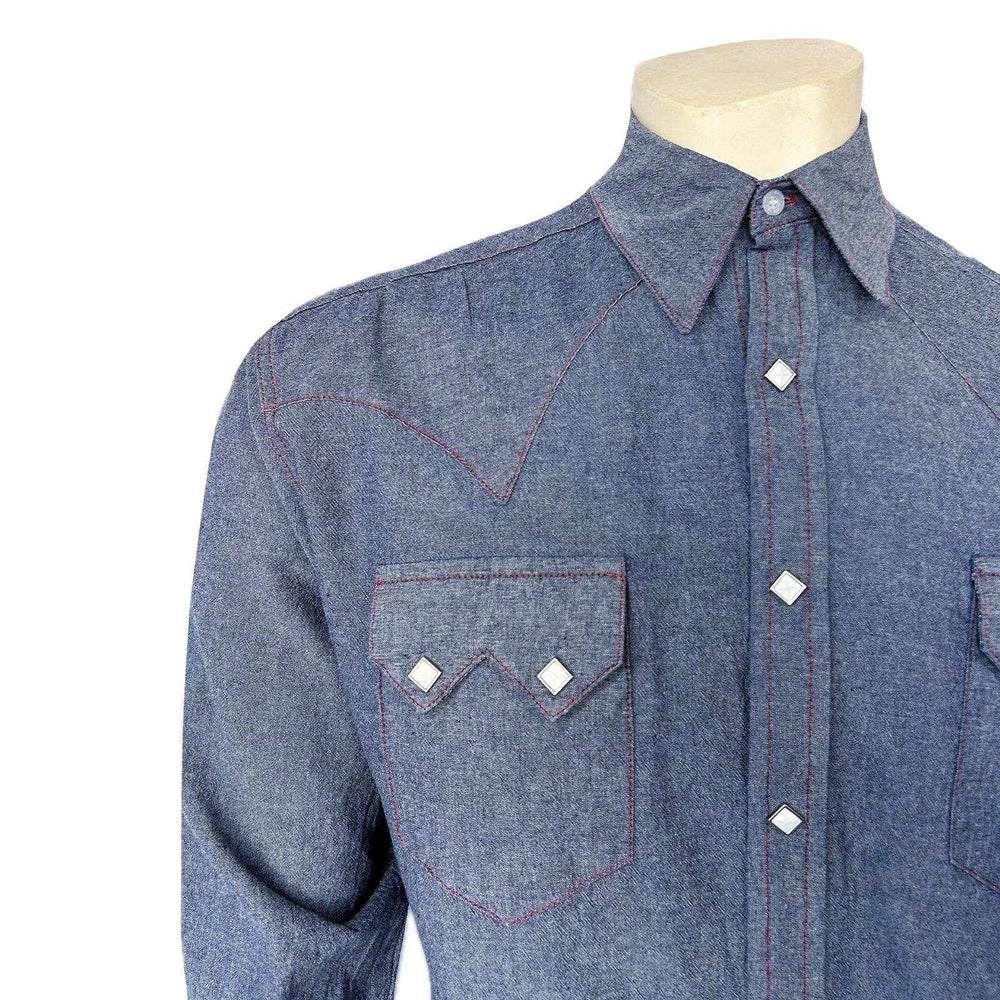 Men's Navy Blue Cotton Chambray Western Shirt - Rockmount Clothing - Flyclothing LLC