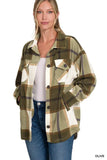 Zenana Oversized Plaid Fleece Shacket - Trendsi - Flyclothing LLC