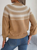 Contrast Round Neck Long Sleeve Sweater - Trendsi - Flyclothing LLC