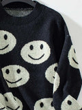 Smile Pattern Round Neck Long Sleeve Sweater - Trendsi - Flyclothing LLC