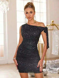 Glitter Tied One Shoulder Mini Dress - Trendsi - Flyclothing LLC