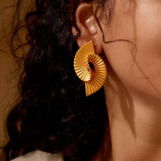 18K Gold-Plated Copper Geometric Spiral Earrings - Trendsi - Flyclothing LLC