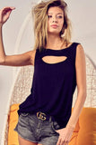 BiBi Rayon Span Knit With Cut Out Front Sleeveless Top - Trendsi - Flyclothing LLC