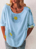 Full Size Flower Round Neck Half Sleeve T-Shirt Plus Size - Trendsi - Flyclothing LLC