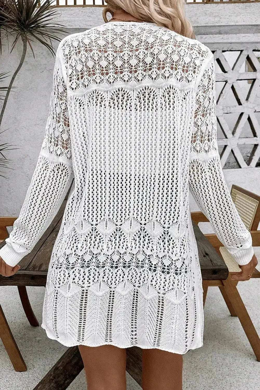 Openwork Open Front Long Sleeve Cardigan - Trendsi - Flyclothing LLC