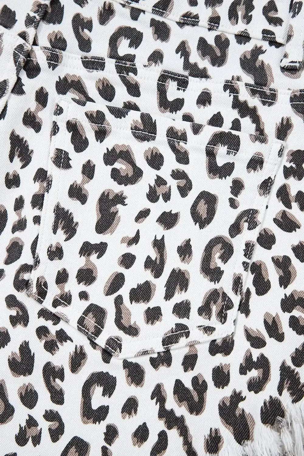 Leopard Frayed Hem Denim Shorts - Trendsi - Flyclothing LLC