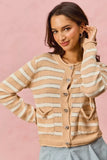 SO ME Stripe Long Sleeves Button Sweater Cardigan - Trendsi - Flyclothing LLC