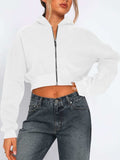 Zip Up Long Sleeve Hooded Cropped Jacket - Trendsi - Flyclothing LLC