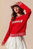 SO ME Merry Lettering Embroidered Christmas Sweater - Trendsi - Flyclothing LLC