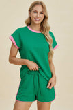 Double Take Full Size Texture Contrast T-Shirt and Shorts Set - Trendsi - Flyclothing LLC