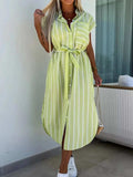 Striped Tie Waist Short Sleeve Dress - Trendsi - Flyclothing LLC