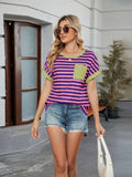 Striped Round Neck Short Sleeve T-Shirt - Trendsi - Flyclothing LLC